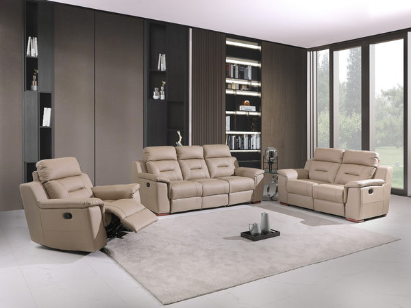 Homeroots Three Piece Indoor Beige Genuine Leather Five Person Seating Set Beige  366193