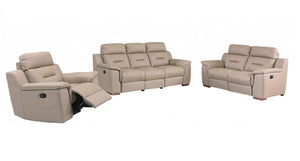 Homeroots Three Piece Indoor Beige Genuine Leather Five Person Seating Set Beige  366193