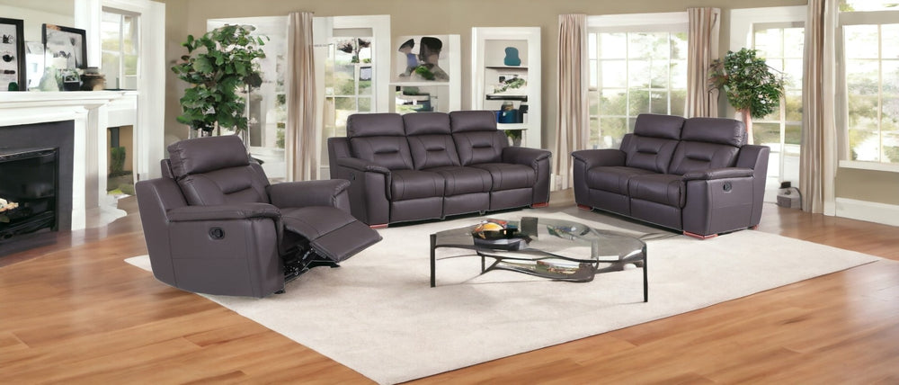 HomeRoots Three Piece Indoor Brown Leather Seating Set for 5 - Luxury Comfort, Reclining & Storage Solutions 366194