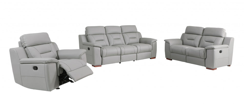 HomeRoots Three Piece Indoor Gray Genuine Leather Seating Set for Five - Comfort, Style & Storage Included! 366195