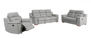Homeroots Three Piece Indoor Gray Genuine Leather Five Person Seating Set Grey  366195