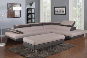 Homeroots Gray Leather L Shaped Two Piece Corner Sectional Brown  366196