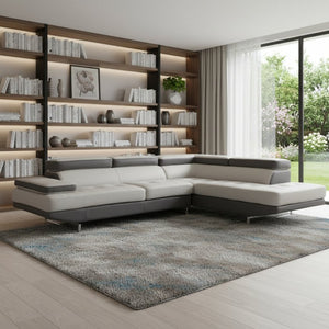 HomeRoots Gray Leather L-Shaped Corner Sectional Sofa - Luxurious Comfort & Modern Design for Your Living Space BROWN 366196