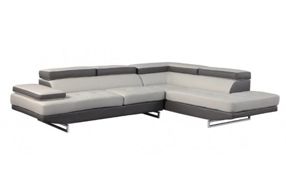 HomeRoots Gray Leather L-Shaped Corner Sectional Sofa - Luxurious Comfort & Modern Design for Your Living Space BROWN 366196