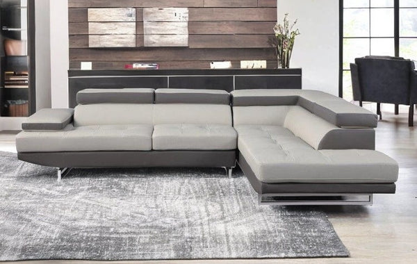 Homeroots Gray Leather L Shaped Two Piece Corner Sectional Brown  366196