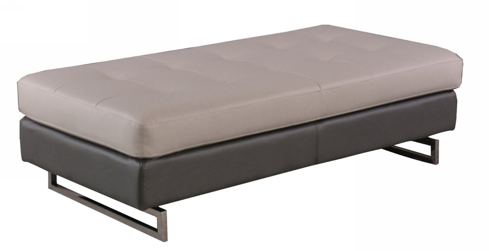 HomeRoots 63" Taupe Brown & Silver Tufted Ottoman - Modern Faux Leather, Multi-Functional for Any Space 366197