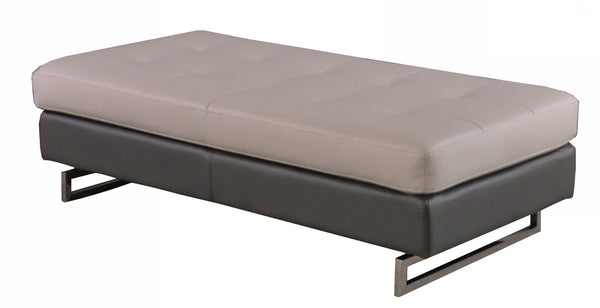 Homeroots 63" Taupe Faux Leather And Silver Ottoman Grey  366197