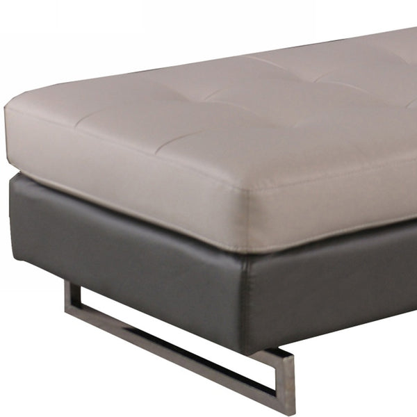 Homeroots 63" Taupe Faux Leather And Silver Ottoman Grey  366197