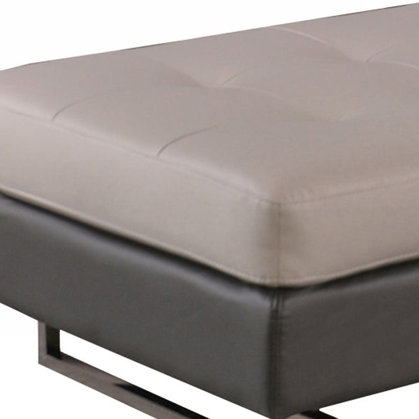 Homeroots 63" Taupe Faux Leather And Silver Ottoman Grey  366197