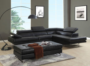 Homeroots Black Leather L Shaped Two Piece Corner Sectional Black  366198