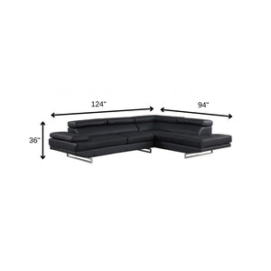 HomeRoots Black Leather L-Shaped Sectional Sofa - Modern Design for Comfort and Style in Any Living Space Black 366198