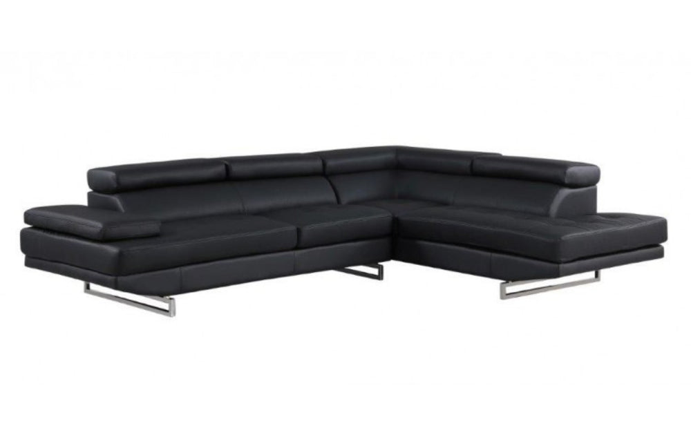 HomeRoots Black Leather L-Shaped Sectional Sofa - Modern Design for Comfort and Style in Any Living Space Black 366198