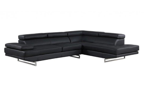 Homeroots Black Leather L Shaped Two Piece Corner Sectional Black  366198