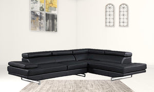 Homeroots Black Leather L Shaped Two Piece Corner Sectional Black  366198