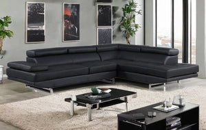 Homeroots Black Leather L Shaped Two Piece Corner Sectional Black  366198