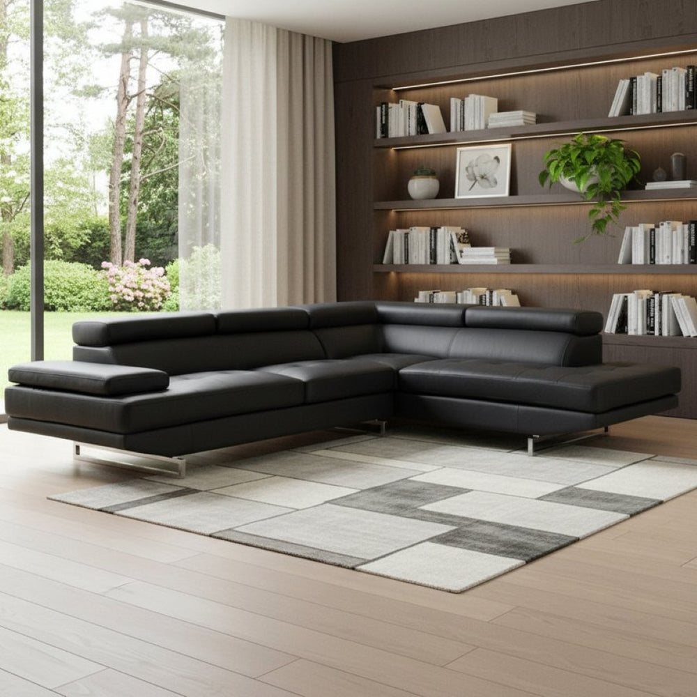 HomeRoots Black Leather L-Shaped Sectional Sofa - Modern Design for Comfort and Style in Any Living Space Black 366198