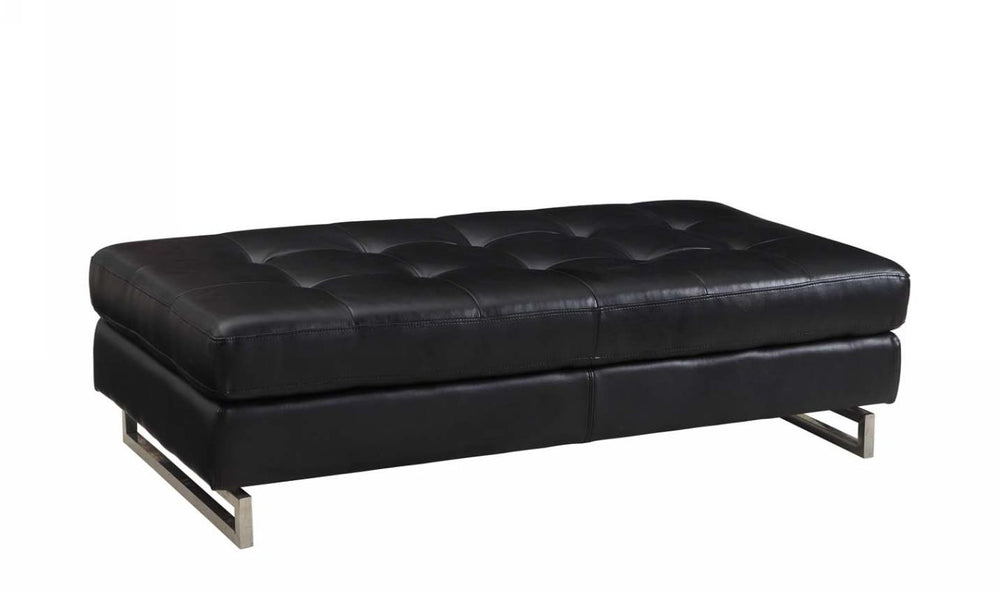 Homeroots 63" Black Faux Leather And Silver Ottoman Black  366199