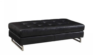 Homeroots 63" Black Faux Leather And Silver Ottoman Black  366199