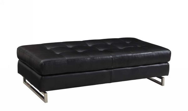 Homeroots 63" Black Faux Leather And Silver Ottoman Black  366199