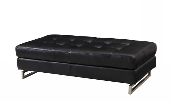 Homeroots 63" Black Faux Leather And Silver Ottoman Black  366199