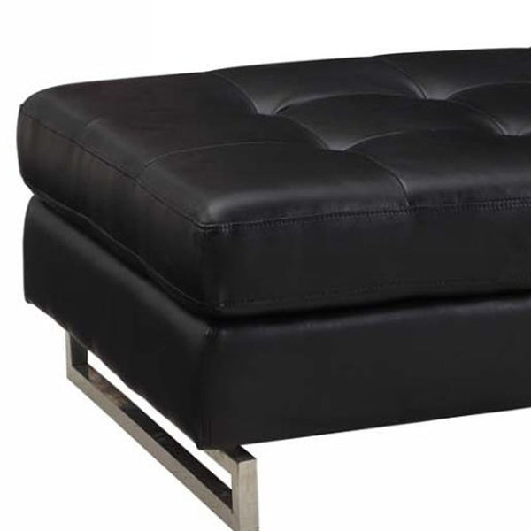 Homeroots 63" Black Faux Leather And Silver Ottoman Black  366199