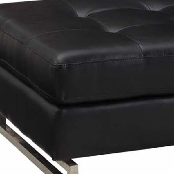 Homeroots 63" Black Faux Leather And Silver Ottoman Black  366199