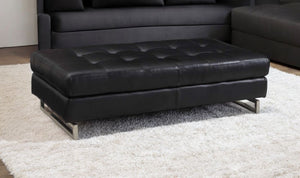 Homeroots 63" Black Faux Leather And Silver Ottoman Black  366199