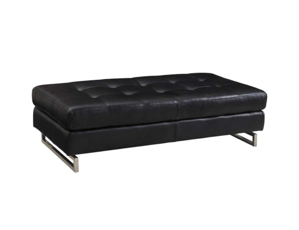 HomeRoots 63" Black Tufted Faux Leather Ottoman with Silver Legs - Modern, Versatile Seating for Any Room 366199