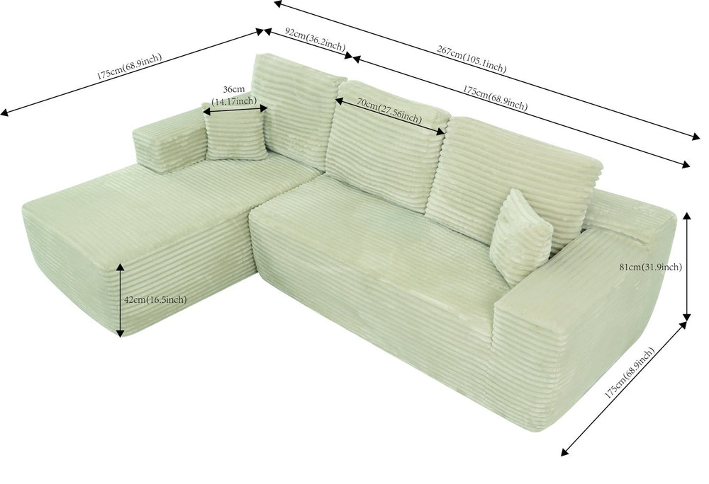 English Elm Cloud Plush Sectional Sofa with L-Chaise · No-Assembly Modular Corduroy Couch for Living Room W3975S00001