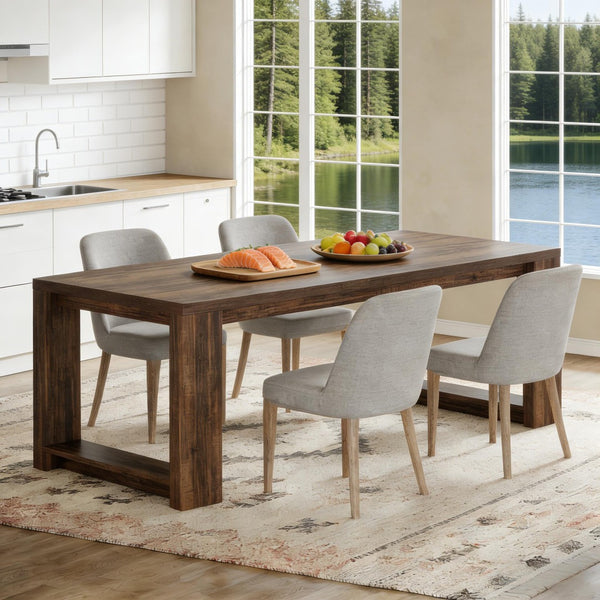 English Elm Extra Long Gray Wood Grain Dining Table Seats Eight Modern Engineered Top T3971P458018