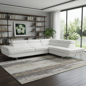 HomeRoots White Leather L-Shaped Corner Sectional Sofa – Luxurious Comfort and Contemporary Design for Any Room GREY 366200