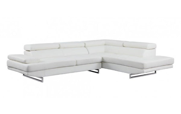 Homeroots White Leather L Shaped Two Piece Corner Sectional Grey  366200