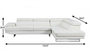 HomeRoots White Leather L-Shaped Corner Sectional Sofa – Luxurious Comfort and Contemporary Design for Any Room GREY 366200