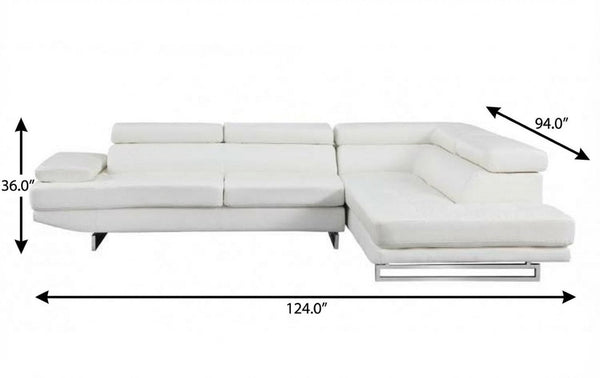 HomeRoots White Leather L-Shaped Corner Sectional Sofa – Luxurious Comfort and Contemporary Design for Any Room GREY 366200