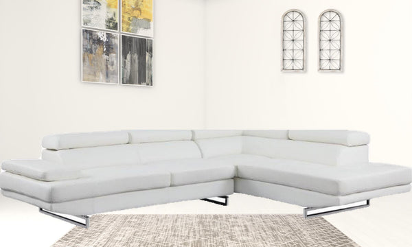 Homeroots White Leather L Shaped Two Piece Corner Sectional Grey  366200