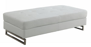 Homeroots 63" White Faux Leather And Silver Ottoman White  366201
