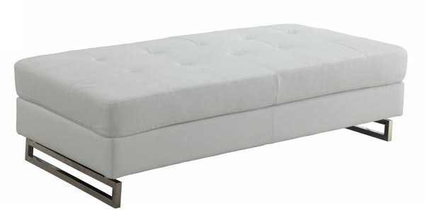 Homeroots 63" White Faux Leather And Silver Ottoman White  366201