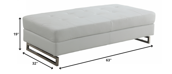 Homeroots 63" White Faux Leather And Silver Ottoman White  366201