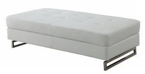Homeroots 63" White Faux Leather And Silver Ottoman White  366201