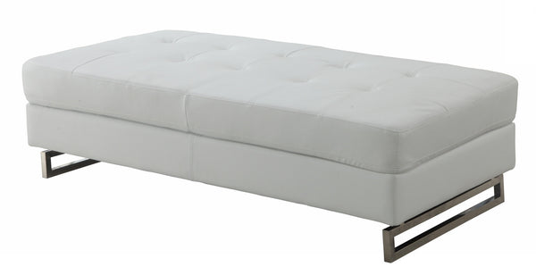 Homeroots 63" White Faux Leather And Silver Ottoman White  366201