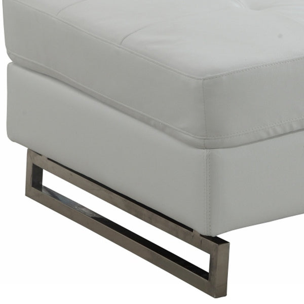 Homeroots 63" White Faux Leather And Silver Ottoman White  366201