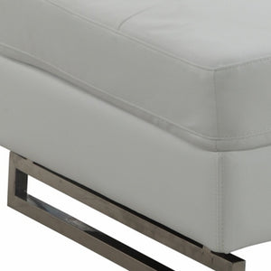 Homeroots 63" White Faux Leather And Silver Ottoman White  366201