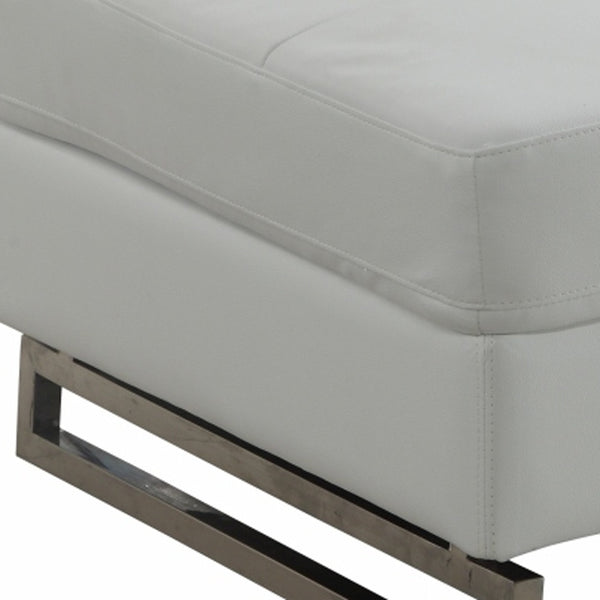 Homeroots 63" White Faux Leather And Silver Ottoman White  366201