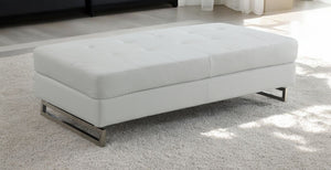 Homeroots 63" White Faux Leather And Silver Ottoman White  366201