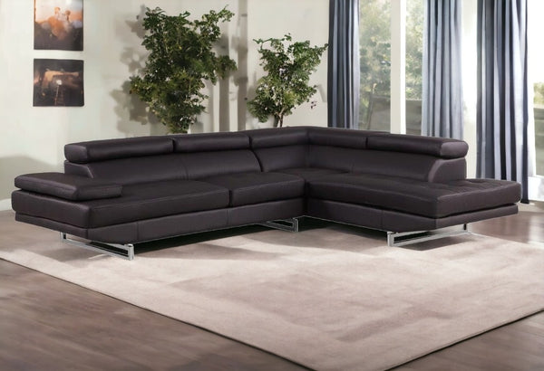 Homeroots Brown Leather L Shaped Two Piece Corner Sectional White  366202