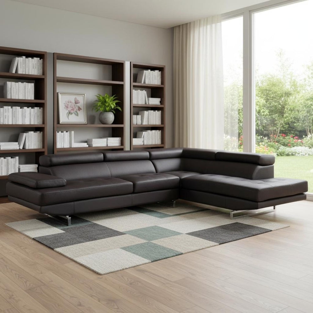 HomeRoots Brown Leather L-Shaped Corner Sectional Sofa - Luxurious Comfort with Stylish Appeal for Any Space White 366202