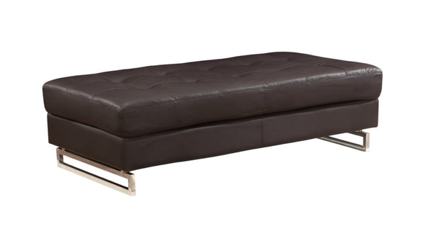 HomeRoots 63" Brown Faux Leather Tufted Ottoman with Silver Metal Legs - Stylish, Versatile, and Comfortable! 366203