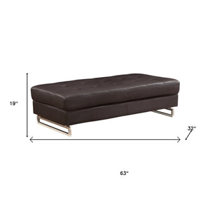 HomeRoots 63" Brown Faux Leather Tufted Ottoman with Silver Metal Legs - Stylish, Versatile, and Comfortable! 366203