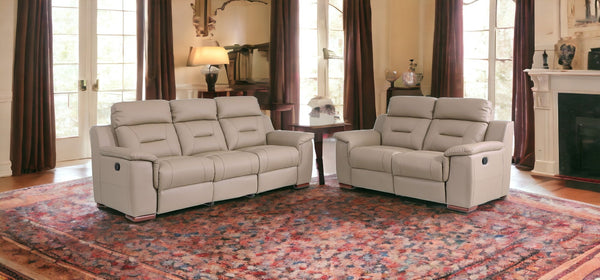 Homeroots Two Piece Indoor Beige Genuine Leather Five Person Seating Set Beige  366204