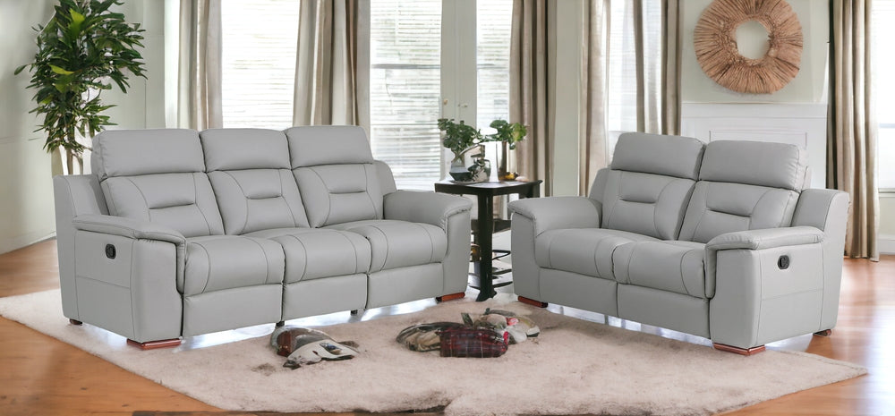 Homeroots Two Piece Indoor Gray Genuine Leather Five Person Seating Set Grey  366206